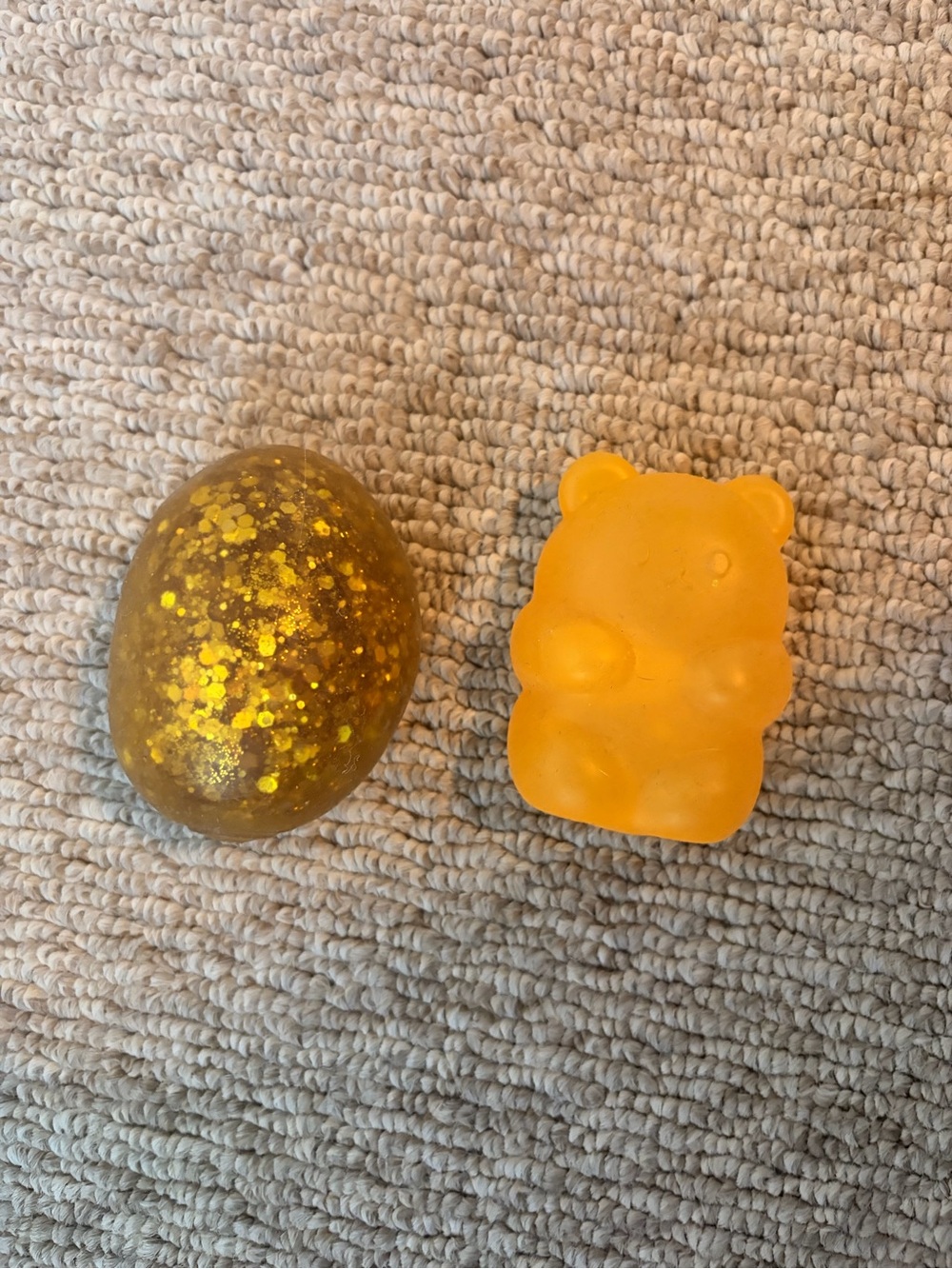 Yellow gummy bear + egg NeeDoh-style stress balls 💛🥚✨